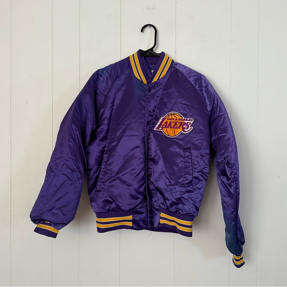Vintage 80s–90s Chalk Line Los Angeles Lakers Satin Bomber Jacket